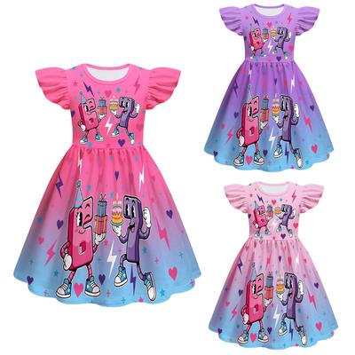 82864 Kids Girls Steal a Brainrot 67 Print Ruffle Sleeveless Princess Dress