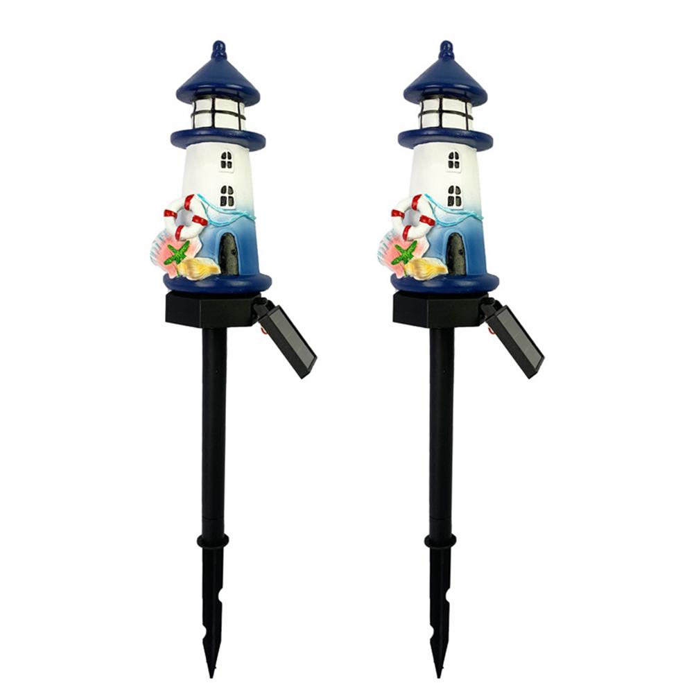 2 Pack Outdoor Solar Lighthouse Garden Lights with Resin Design for Pathways and Patio Areas Solar Powered and Weather Resistant