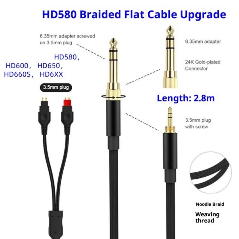 Heavy Duty 3.5mm Headphone Cord With High Fidelitys Audios For HD580 HD600 HD650 HD660 HD660S Headsets 6.35mm Adapter