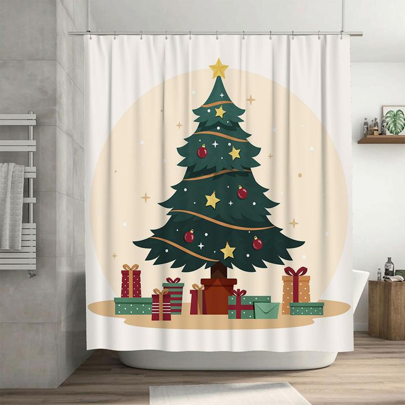 

Tu Christmas Shower Curtain Festive Holiday Decor Waterproof Fabric Bathroom Set Xmas Pattern Backdrop Festive Home Upgrade W60H190(CM)-1 Pcs
