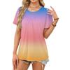 Women's Casual Fashion Round Neck Gradient Printed Pleated Short Sleeve T,shirt Top