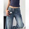 Vintage American Washed Lightning Straight Jeans Women's New Loose Spring Crack Slightly Raised Waist Mopping Pants