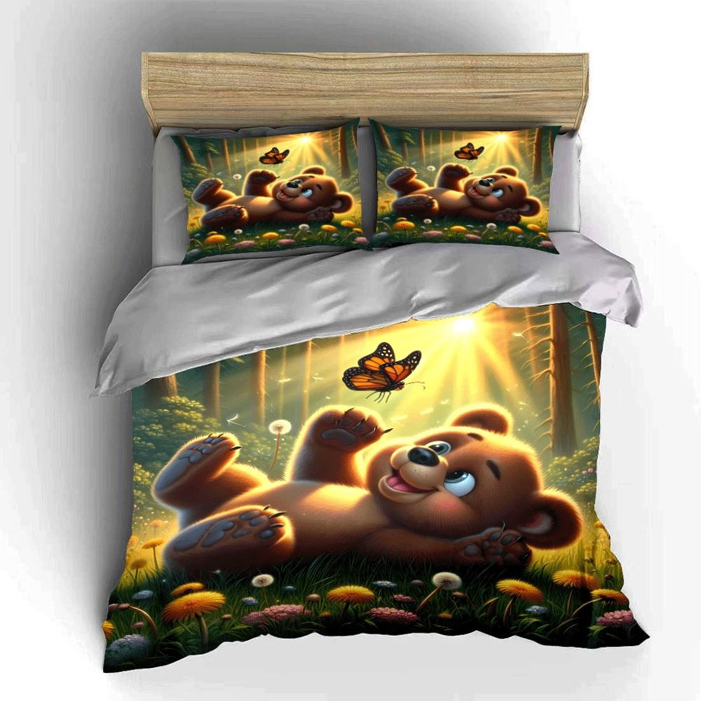 Forest-Themed Playset With Bear Exquisite Three-Piece Bedding Set Gift For Kids And Adults EU Twin 135X200cm&set