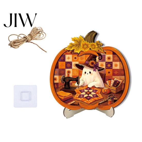Festive Decor Halloween Door Sign, Glowing Ghost Hanging Decor, Wooden LED Window Party Decorations Ornament for Party, Spooky Wall Pendant