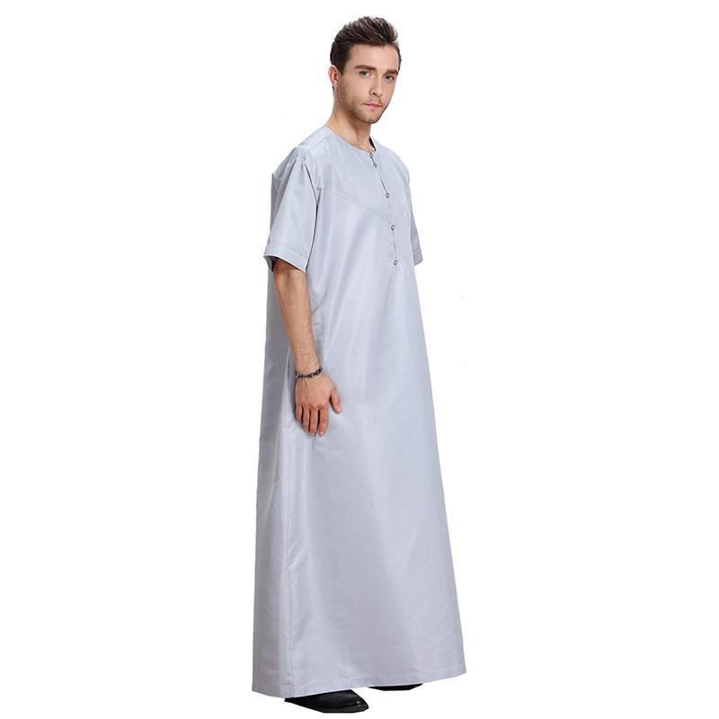 Solid Color Islamic Arabic Kaftan O Neck Vintage Irregular Muslim Caftan Men Loose Streetwear Robes