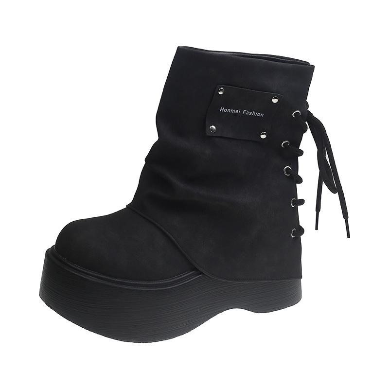 

Популярный дизайн тонких женских ботинок на толстой подошве осень-зима ретро универсальные нишевые ботинки-брюки с большим носком женские ботинки Мартин 40 чёрный