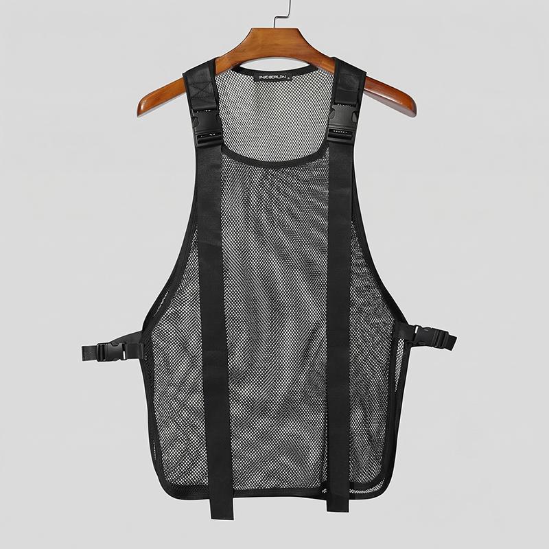 INCERUN Men Summer Sleeveless Mesh See Through Stitching Long Tank Tops