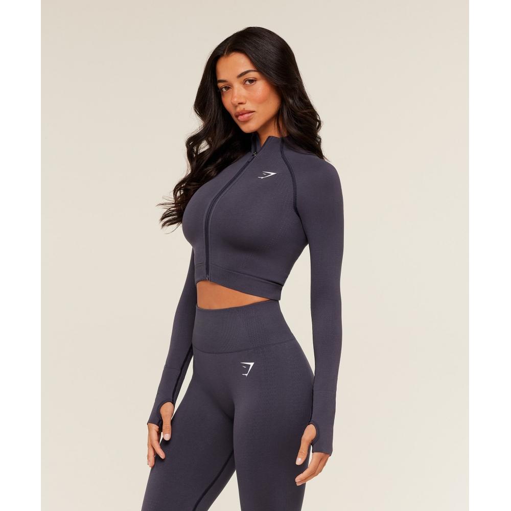 Gymshark Jachetă Vital Midi cu Fermoar și Glugă Mov Închis Melanj B5a9q Pcd7