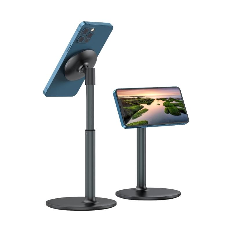 

Aluminum Stand Tabletop Mobile Phone Stand Portable Desktop Magnetic Phone Holder Stretchable 360 Degree Rotating Holder чорний