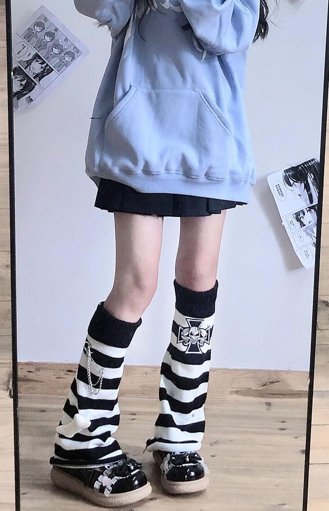 Leg Warmers for Women y2k Loose Socks with Chain A subculture leg cover with a gothic skull Perfect for Harajuku gothic and gyaru Keeps legs