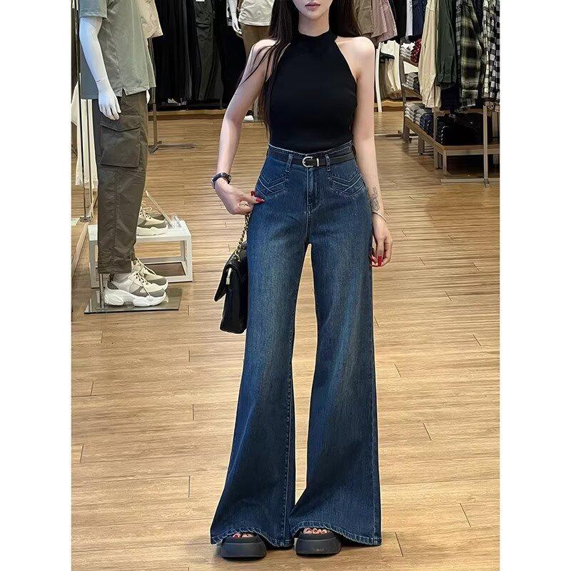 

Джинсы клеш с высокой посадкой и флисовой подкладкой темно-синего цвета в стиле хай-стрит для женщин - Осень 2024, стройнящий фасон L синий