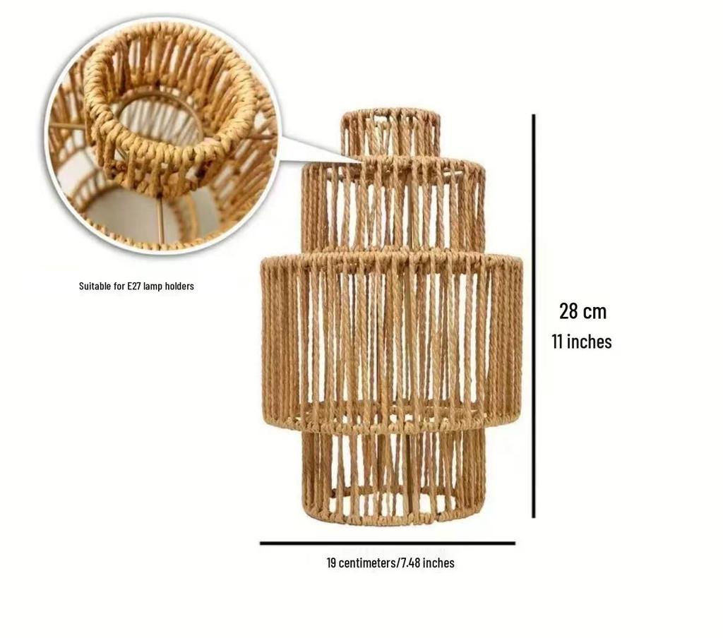 Abajur Boem din Bambus Țesut Manual cu Frânghie de Hârtie