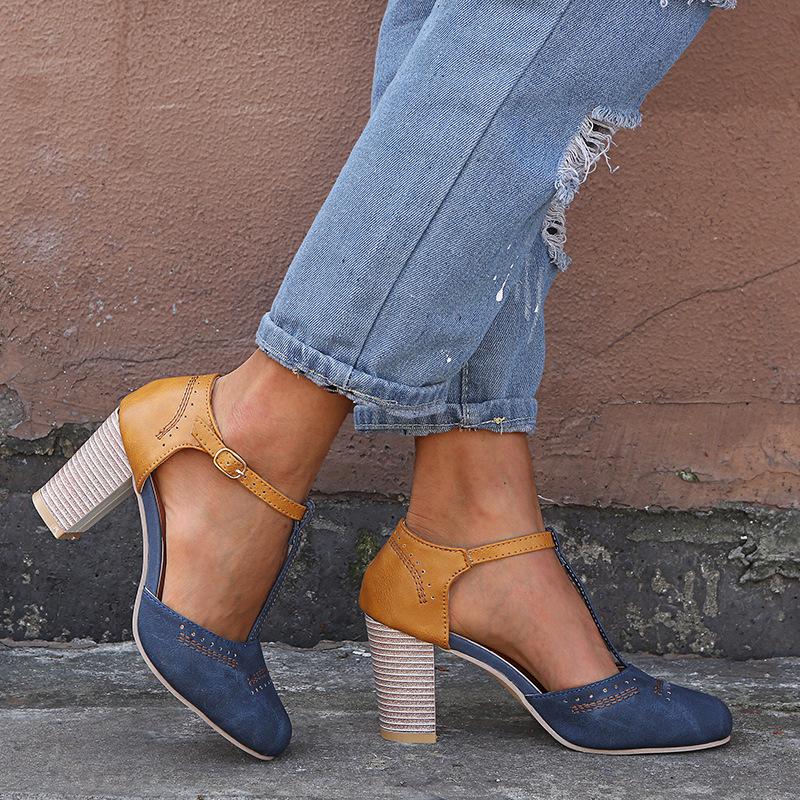 Spring/Summer 43 Large Size Women's Round Toe Thick Heel Sandals