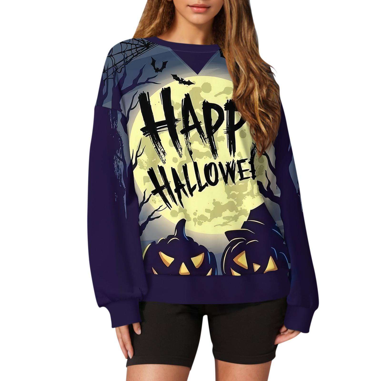 

Женский повседневный пуловер с принтом на Хэллоуин, рубашка с длинным рукавом, толстовка большого размера XL жёлтый