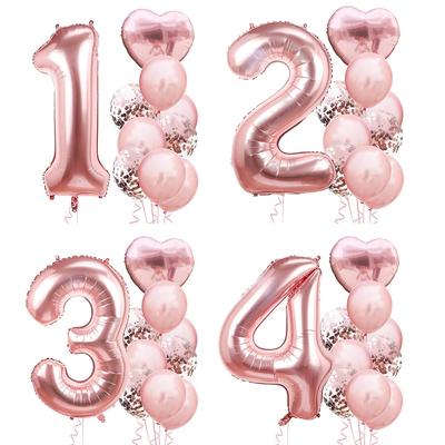 10 stuks roze verjaardagsfeest gouden nummer folie ballonnen verjaardagsfeest decoratie kind baby meisje prinses 1 2 3 4 5 6 7 8 9 jaar