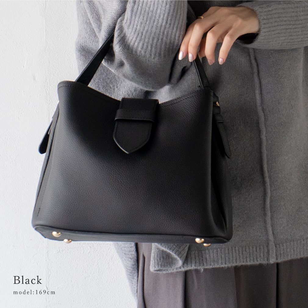 VITAFELICE Genuine Leather Handbag for 3-Room 2-Way Women, sib-80017n (Black)