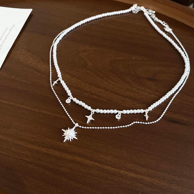 Super flash zircon, mango star pearl double-layer necklace, sweet wind, exquisite collarbone chain, high-end temperament, versatile neck chain, women