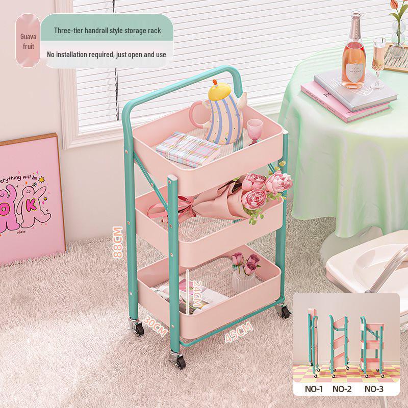 Foldable Hand-Pushed Storage Rack with Shelves for Snacks, Toys, and Kitchen Use
