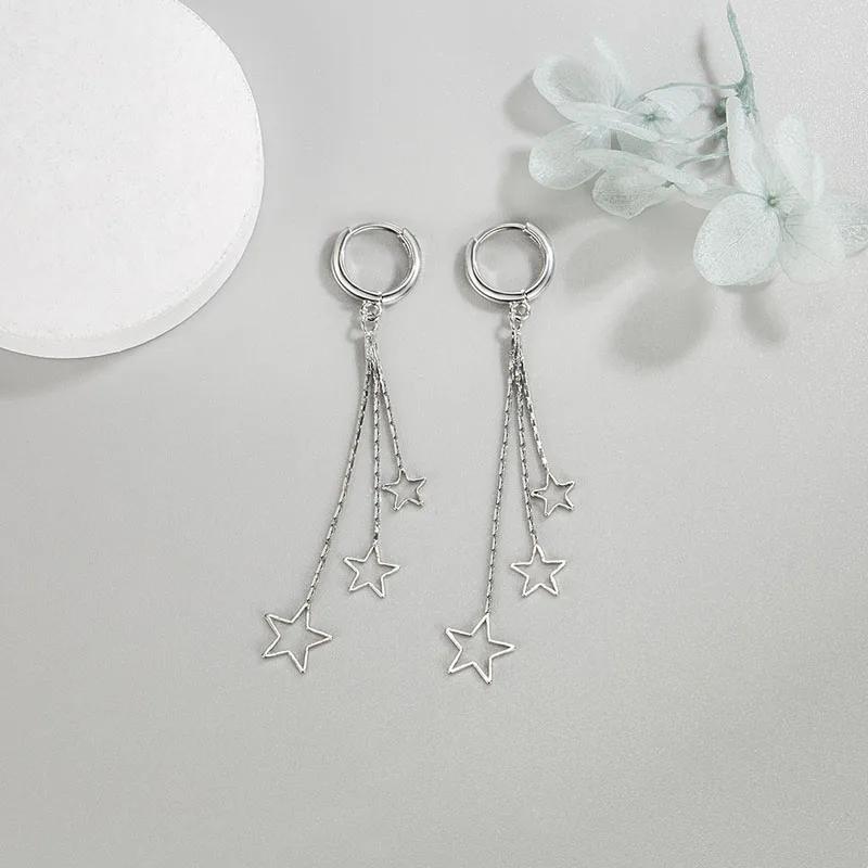 Elegantní Populární Náušnice Kruhy Tři Hvězdičky Pro Ženy 925 Sterlingové Stříbro Párty Šperky Krásné Dlouhé Střapcové NáušniceElegantní