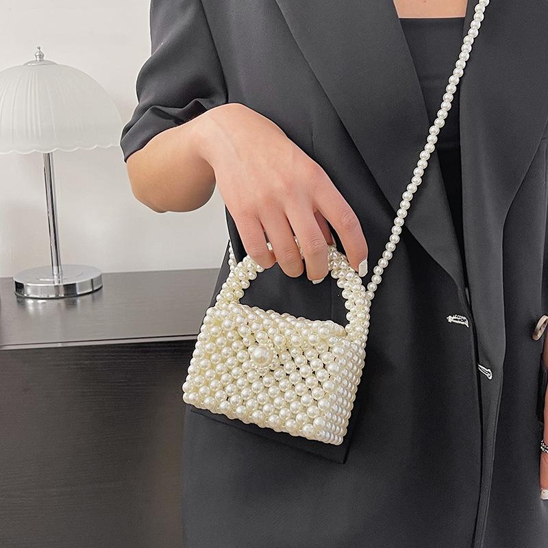 Fairy Bag New 2025 Summer Mori Girl Handbag Ins Shoulder Crossbody Pearl Woven Bag