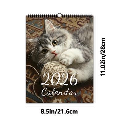1pc 2026 Wall Calendar, High-Resolution Cat Photos, 12 Beautiful Designs, Monthly Plans, Perfect Gift for Birthday, Christmas