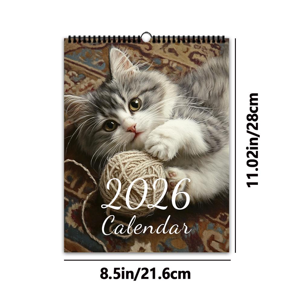 

1 шт. настенный календарь на 2026 год, фотографии кошек в высоком разрешении, 12 красивых дизайнов, месячные планы, идеальный подарок на день рождения, Рождество