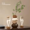 Resin Deer Figurines with Flower Vase Small Animal Statue Sculpture Table Ornament for Home Decors Housewarmings Gift