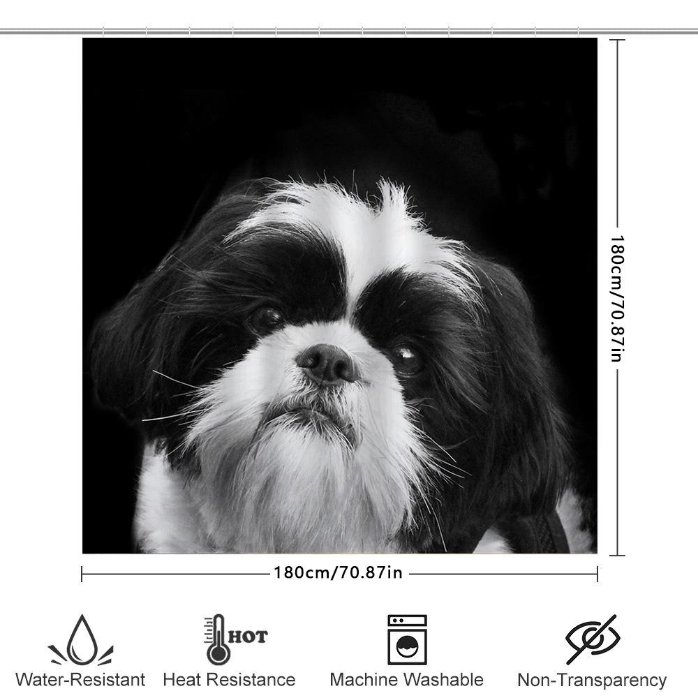 Black White Dog Shower Curtain Pet Portrait Decor For Bathroom Waterproof Printing High-Quality Fabric Shower Panel
