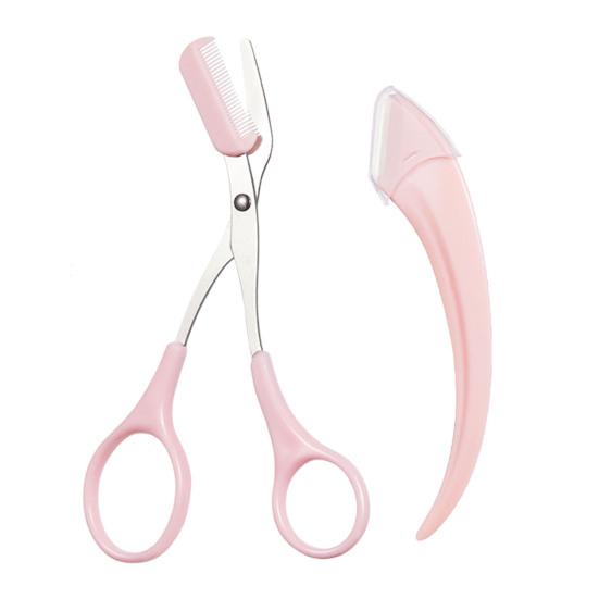 

Eyebrow Trimmer Scissors with Comb Stainless Steel Non-Slip Precision Eyebrow Razor Men Women Brow Hair Removal Grooming Tool розовый