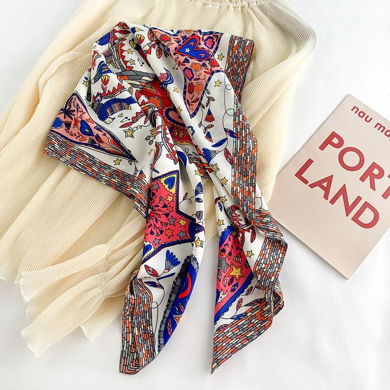 90x90cm Square Scarf for Women Head Shawls and Wraps Luxury Print Neck Scarves Hijab Bandana