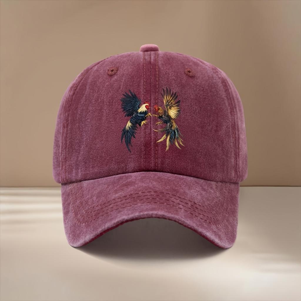 Rooster Fighting Baseball Cap Washed Denim Adjustable Snapback Hat Vintage Outdoor Casual Unisex Cap