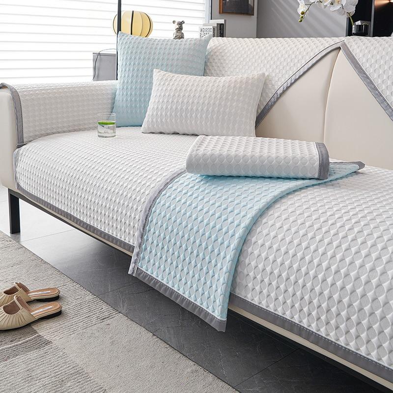 Cool Bean Plaid Sofa Cushion Ice Silk Premium Feel Summer Cooler Can Sleep Naked Soft Comfortable Cooling Sofa Towel