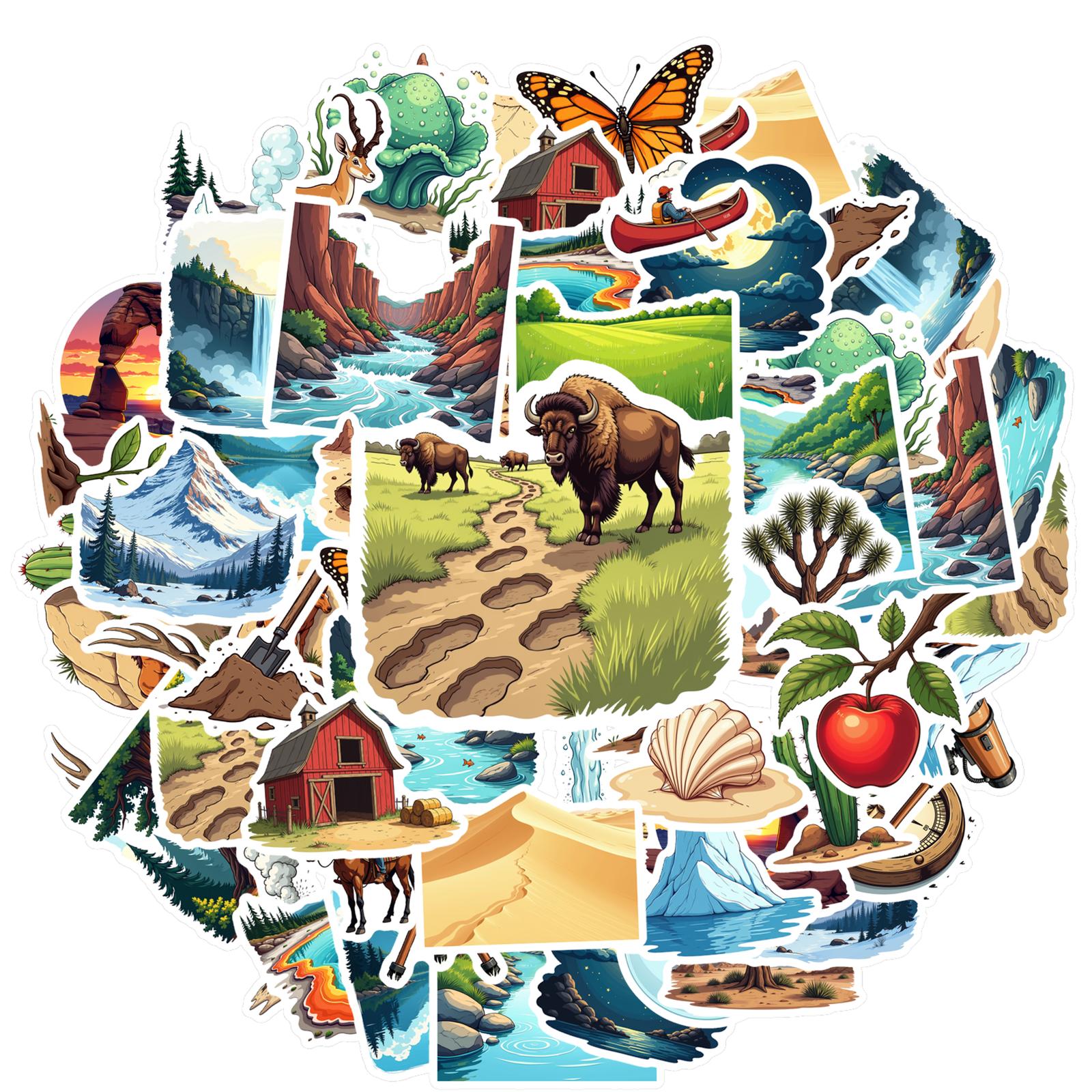

35pcs-100pcs Cartoon Nature Decals Playful Exploration Explorer Stickers Nature Stickers For Laptop Guitar