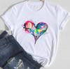 Women's Round Neck White Short-sleeved T-shirt Fashion Printed Valentine's Day Base Shirt Aesthetic Clothes Summer Polyester