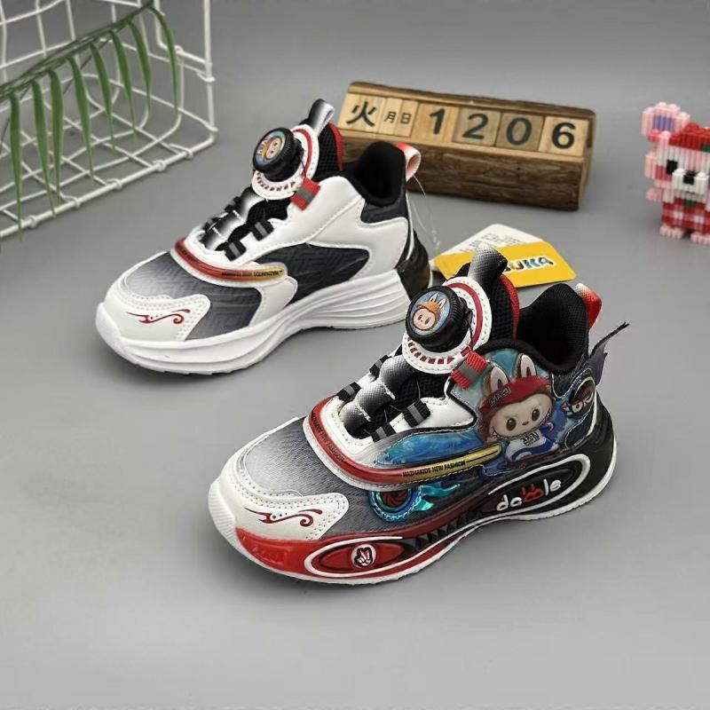 Labubu Kids Cartoon Sneakers 2025 Fall New Style Double Mesh Light Up Shoes Rotating Button Lightweight Running Shoes for Boys