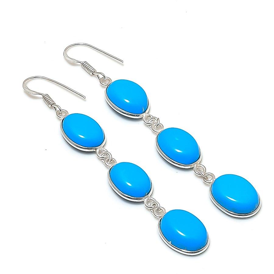 Натуральный синий тройной опал 925 пробы стерлингового серебра Серьга 3.15  AE-11951