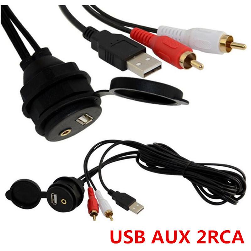 Aux 2 Rca Extension Male Female Cable Dash Flush Mount Usb Port 3.5Mm Car Boat