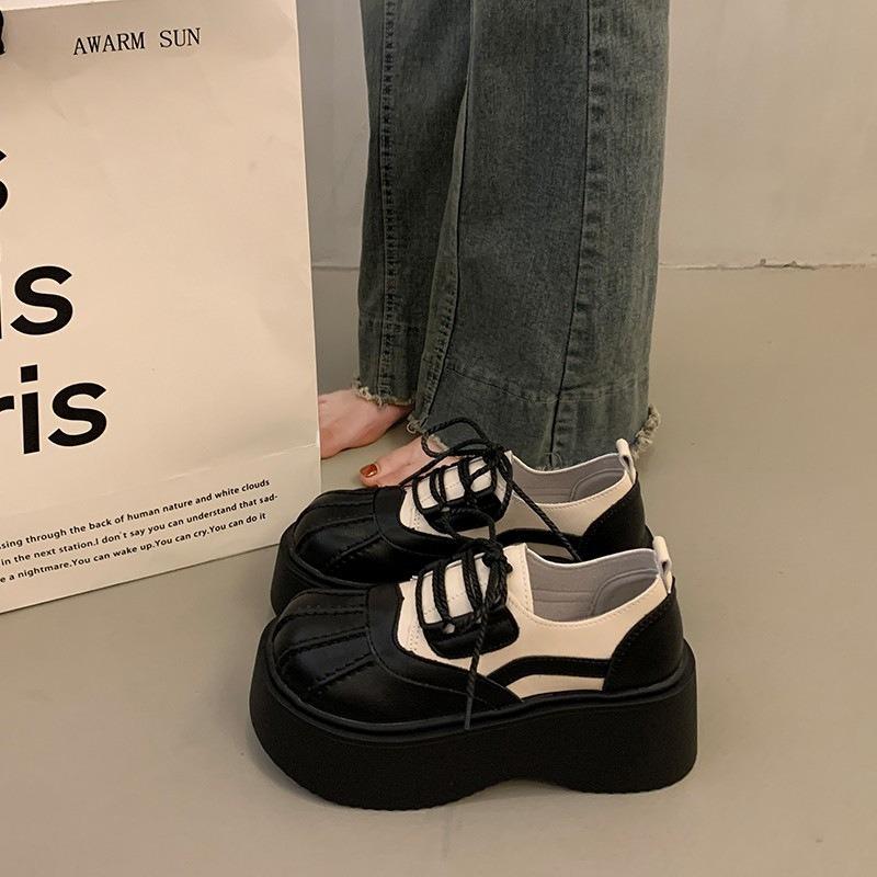 [Uncle Big Head] Autumn Versatile Muffin Platform Single Shoes Retro Shell Head Color Matching Small Leather Shoes Women