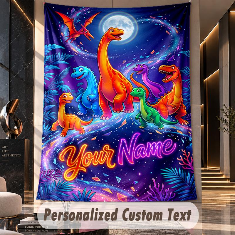 Dinosaur (64) Theme Custom Tapestry Personalized Custom Name Text Wall Hanging Tapestry Home Decor Background Cloth