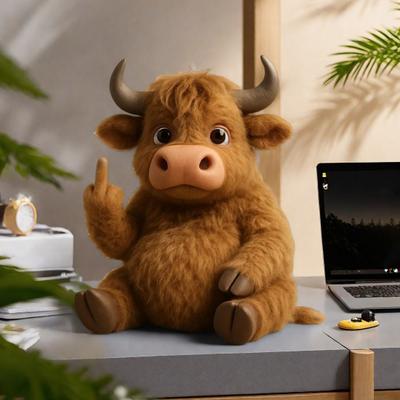 Yousheng Flip-off Animal Decoration Plush Sassy Hippo Ornament Highland Cow Panda Doll for Home Office Desk Animal Lovers Gift
