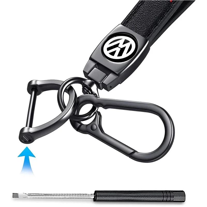 2025 Hot Leather Keyring Metal Car Logo Keychain Pendant for Volkswagen Golf Passat Jetta Touareg Tiguan Polo Sharan Santana Acc