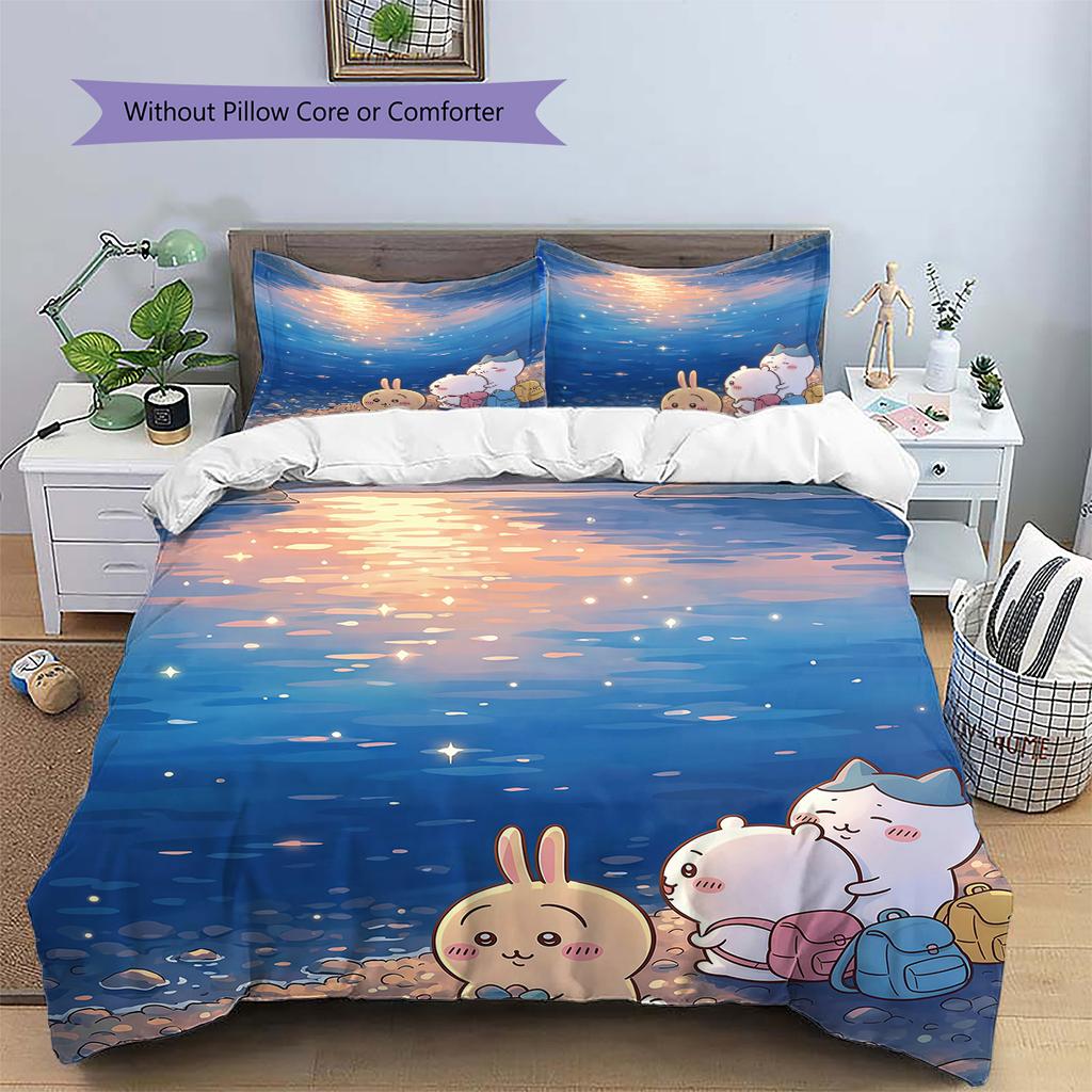 Chiikawa Pattern Bedding Quilt Set  Home Decoration  Gift (1 * duvet cover + 2 * pillowcase  without core)