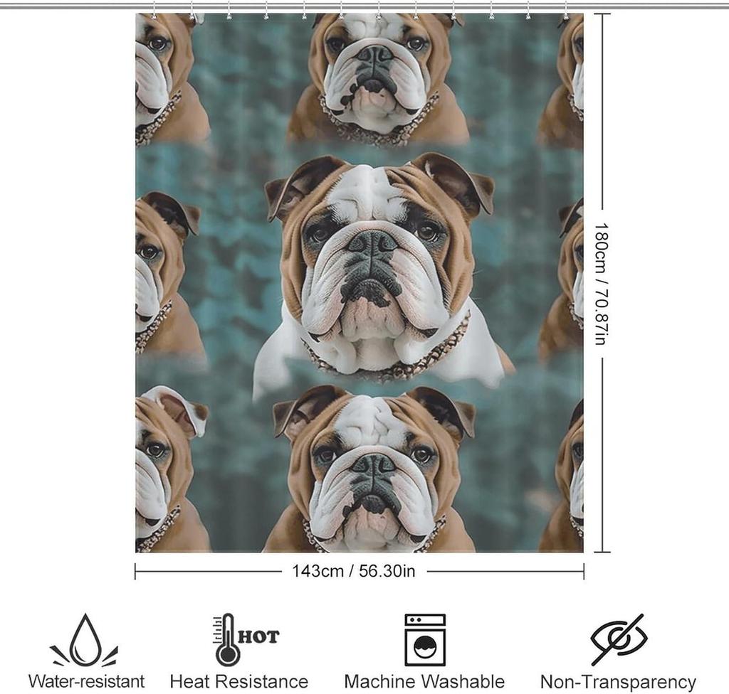 Funny English Bulldog Shower Curtain For Bathroom, Waterproof Shower Curtain With 12 Hooks, Modern Bath Curtains For Tub, Show