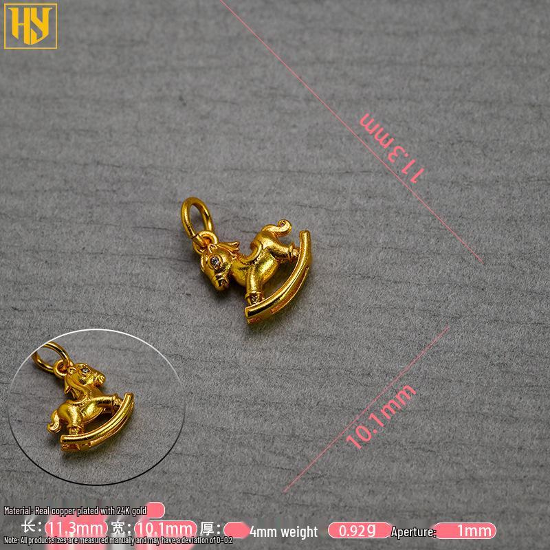 24K Gold-Plated Pure Copper Year of the Horse Unicorn Pendant Charm for DIY Jewelry