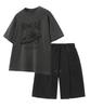 MOZMOZ [Set] Spider Pigment Short Sleeve + Pigment Wide Single-Pleat Shorts Set-Up