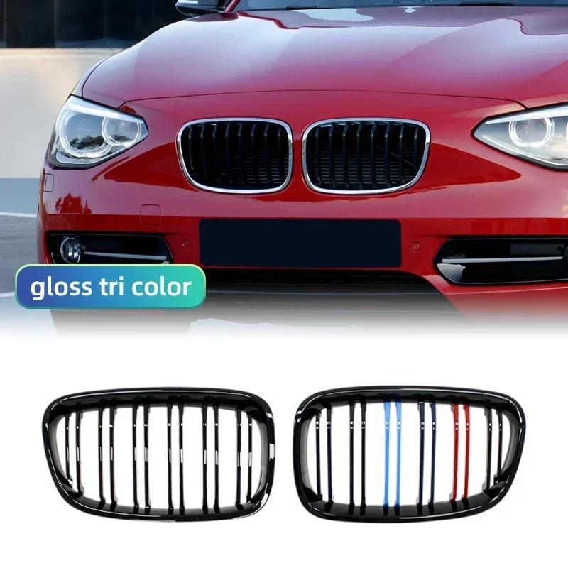 For BMW 1 Series F20 F21 2011 2012 2013 2014 Gloss Black Front Bumper Kidney Grille Car Double Slat Racing Grills Replacement