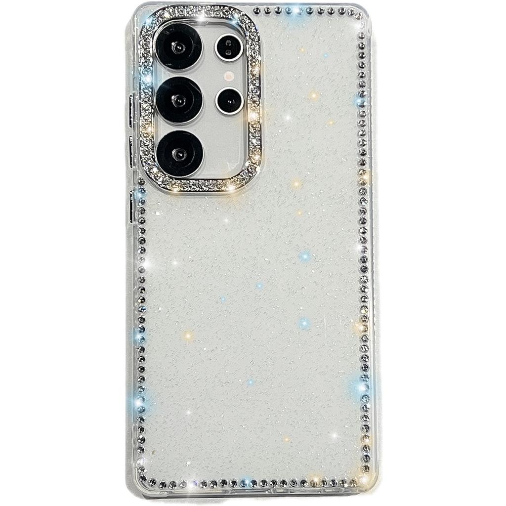 For Samsung Galaxy S24 Ultra Case Rhinestone Edge Glitter Back TPU+PC IMD Phone Cover