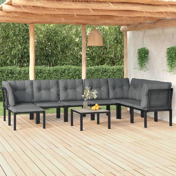 VidaXL Salon de Jardin 9 pcs, Ensemble de Meubles de Terrasse, Mobilier d'Extérieur, Chaise de Patio, Moderne, Noir et Gris 3187767