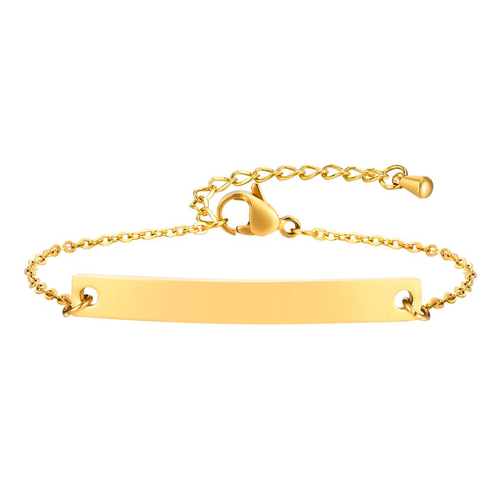 Vnox Dainty Free Custom Women Bracelets,Simple Engrave Name Date Stainlss Steel Bar, Adjustable O Cable Chain,Chic Fashion Gift