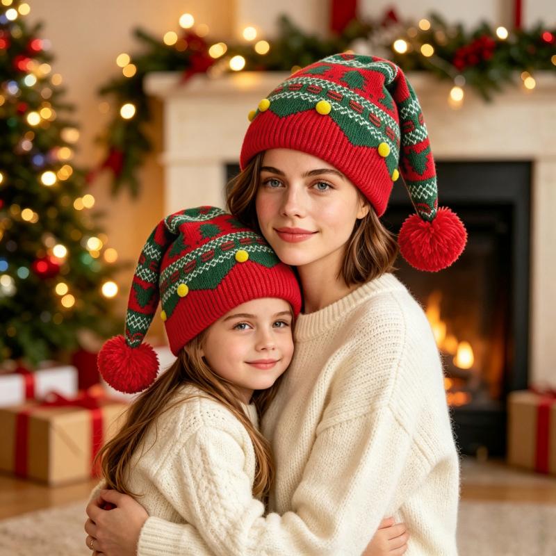 1/2 Pezzi Cappello a Berretto Lavorato a Maglia di Natale con Morbido Pompon Fantasie Natalizie Per Feste di Natale Eventi Invernali Riunioni Familiari